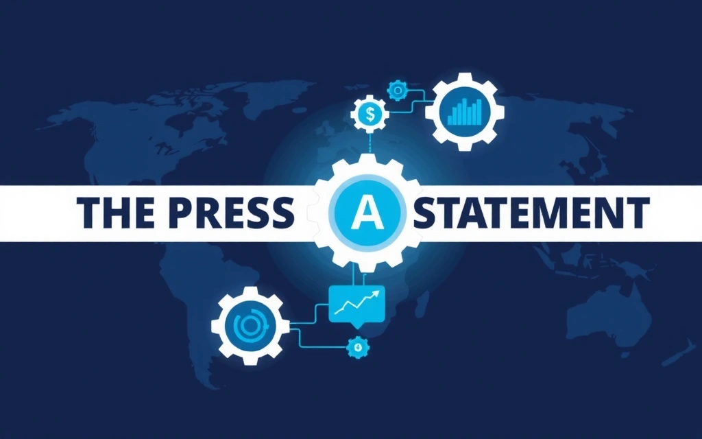 A stylized abstract representation of a mission statement, with interconnected gears and glowing data streams symbolizing innovation and efficiency, set against a backdrop of a global map. No text or symbols.