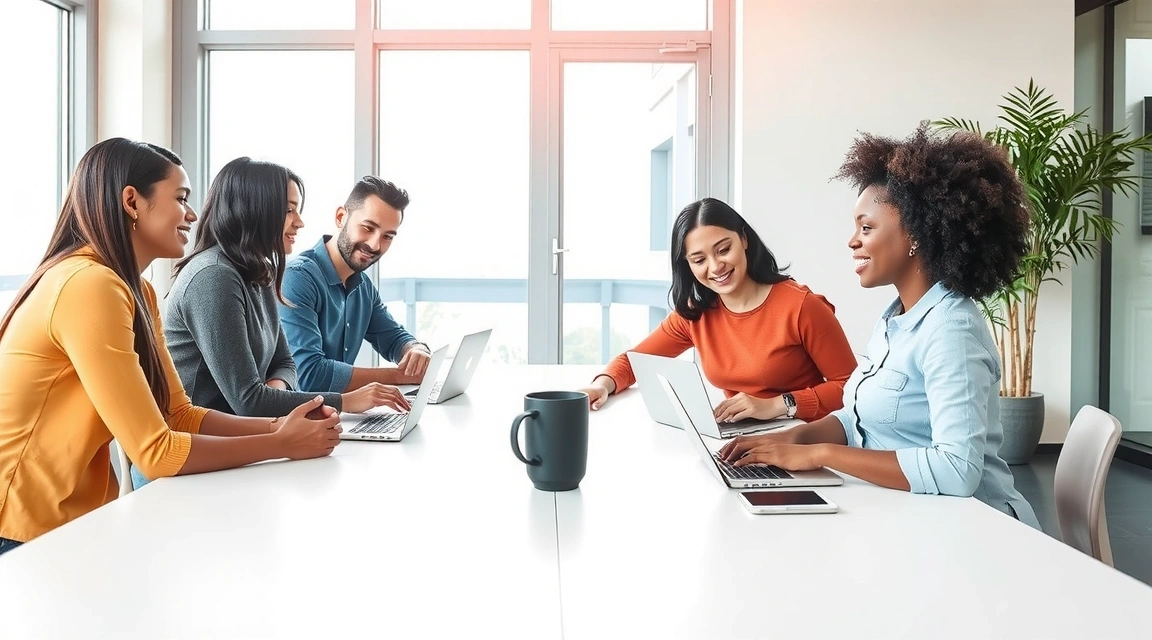A team of marketing professionals collaborating around a table, symbolizing comprehensive marketing services.