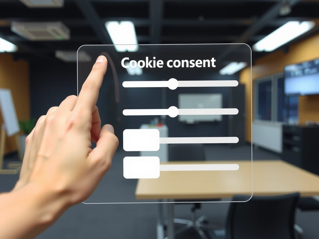 A hand interacting with a digital interface showing cookie settings, representing user control over data.