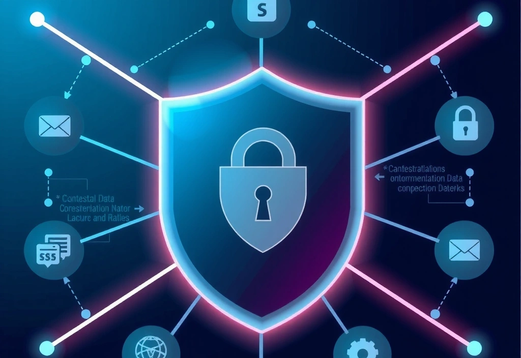 Abstract network shield protecting data, cybersecurity concept