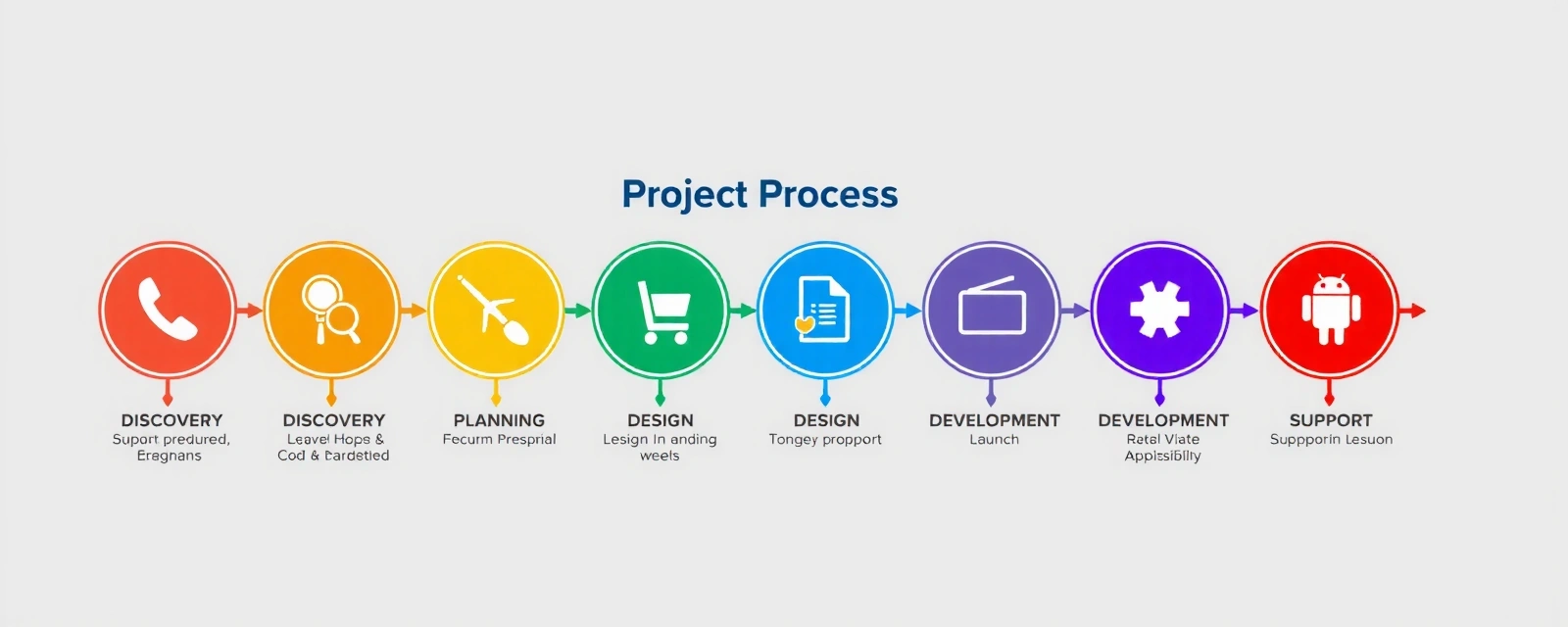 Detailed infographic or timeline showing the project process steps with abstract icons, no text.