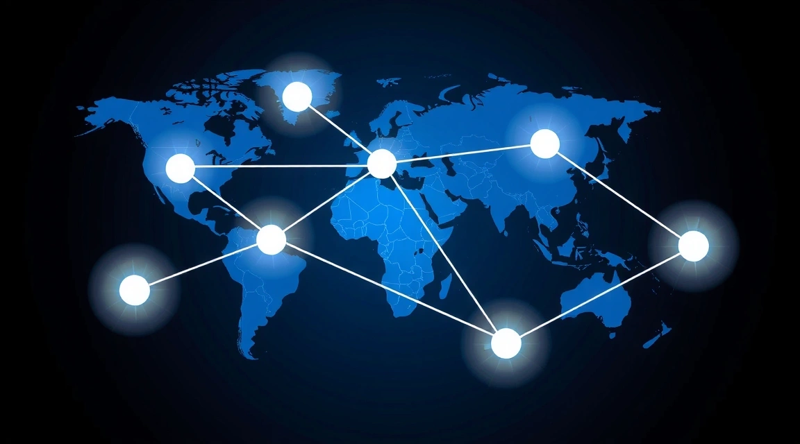 A world map with abstract connections, representing international laws and digital reach.